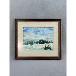 Framed Handpainted Original Watercolor “Winter Scene” Snow Artist Tish